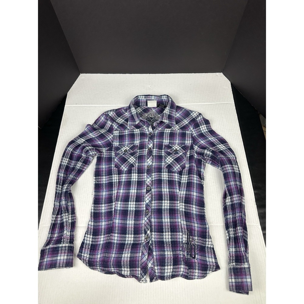 Harley Davidson Girls Size Medium Purple Flannel Button Up Shirt Long Sleeve